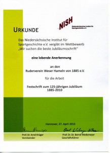 Urkunde Festschrift NISH 2013